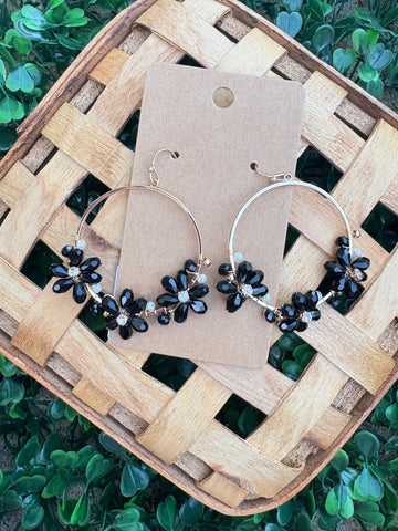 Black & Gold Floral Circle Earrings