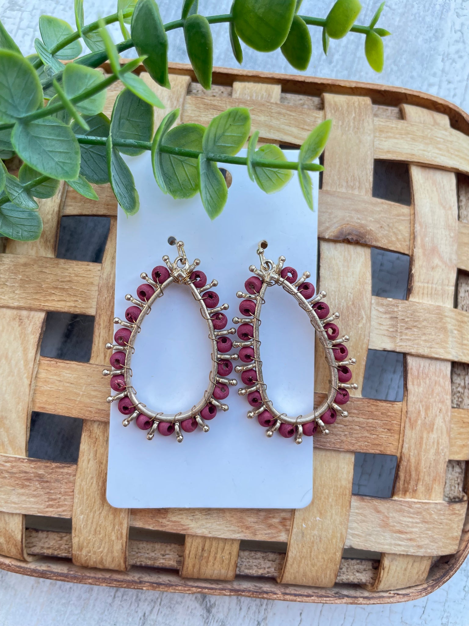 Maroon & Gold Teardrop Earrings