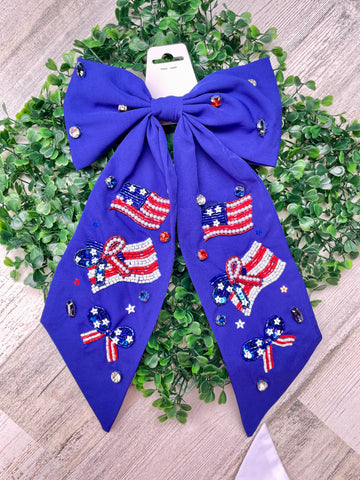 Blue Bow Flag Beaded Hair Bow