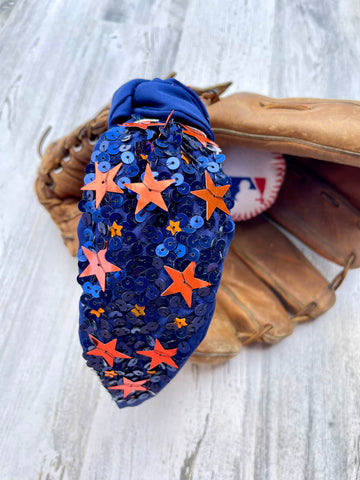 Navy & Orange Star Sequin Headband