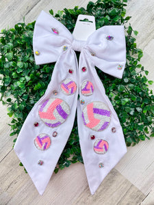 White Purple Pink Volleyball Hair Bow