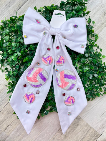 White Purple Pink Volleyball Hair Bow