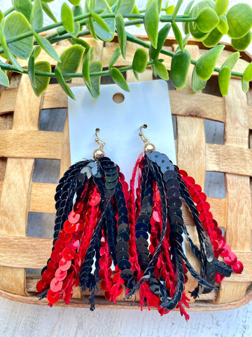 Red & Black Sequin Dangle Earrings