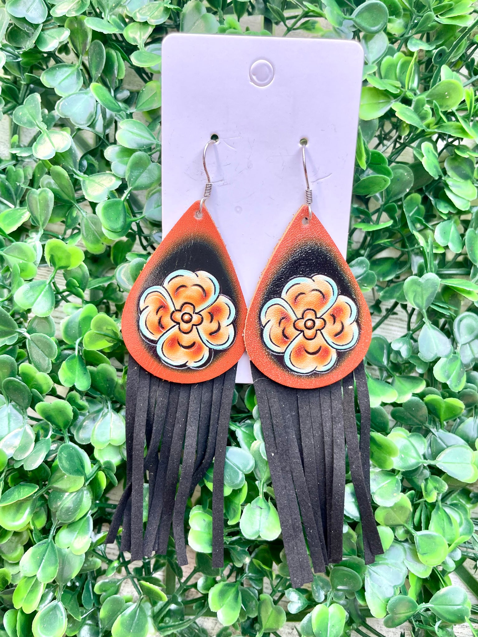 Black Leather Fringe Earrings