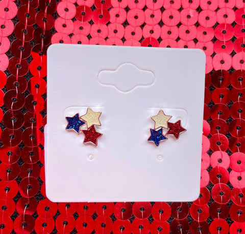 Red White Blue Stars Stud Earrings