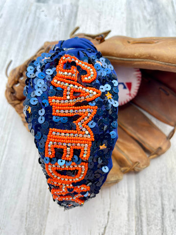 Navy & Orange Game Day Sequin Headband