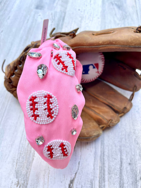 Pink Beaded Baseball headband