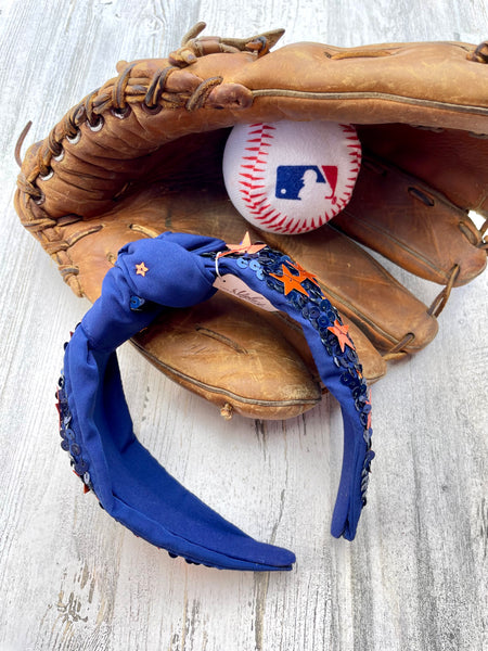 Navy & Orange Star Sequin Headband