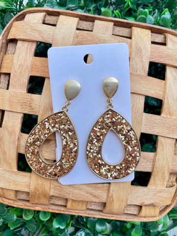 Gold Glitter Teardrop Earrings