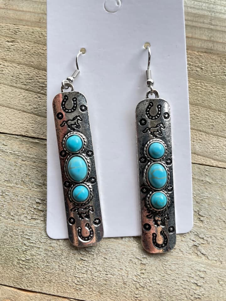 Teal Triple Beaded long earrings