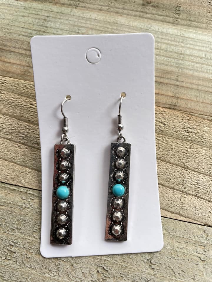 Teal Beaded long earrings