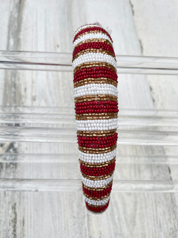 Maroon & White Beaded Headband