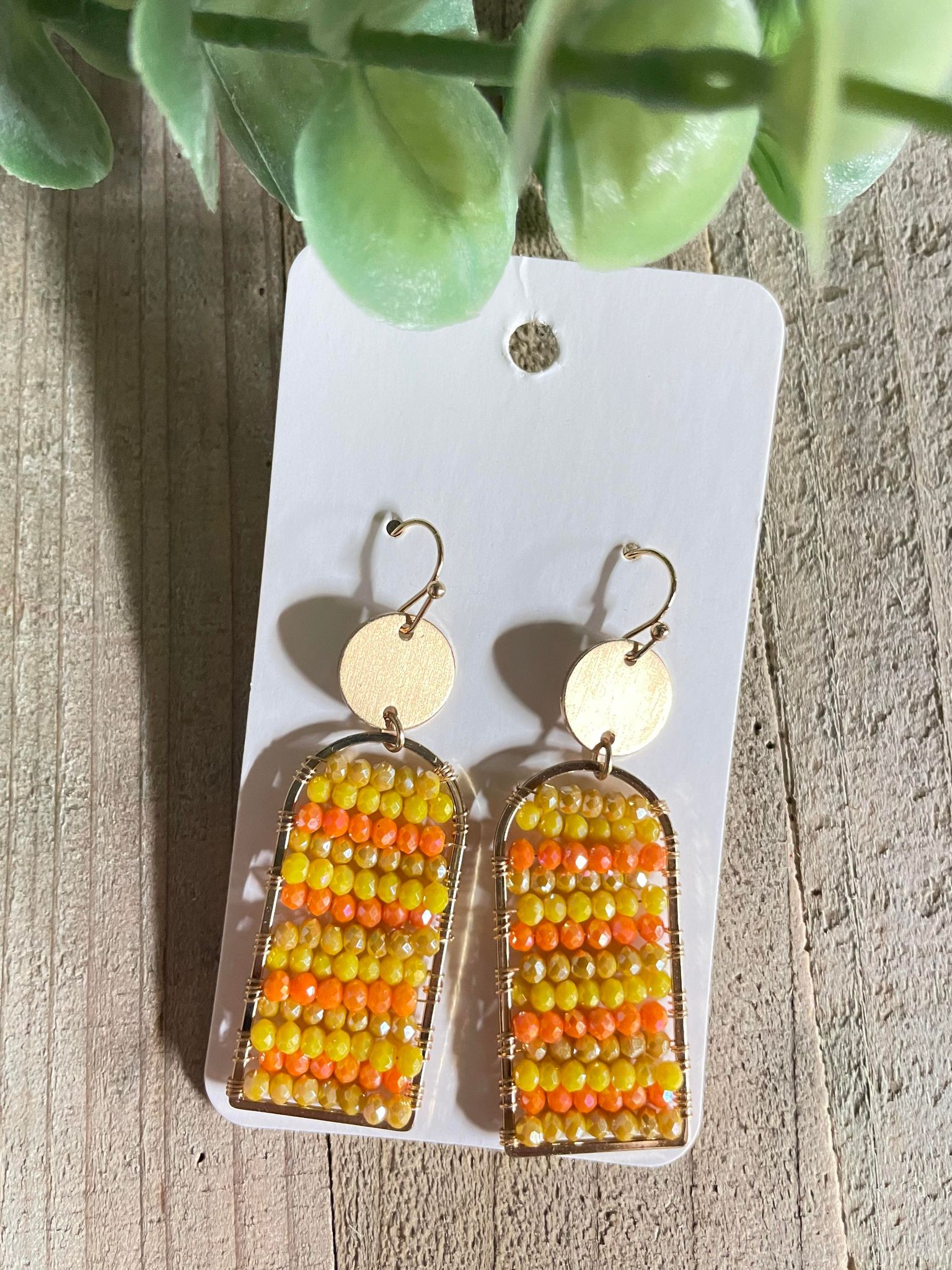 Yellow and Gold beaded earrings