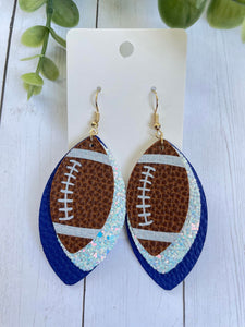 Blue Triple Stack Football Earrings
