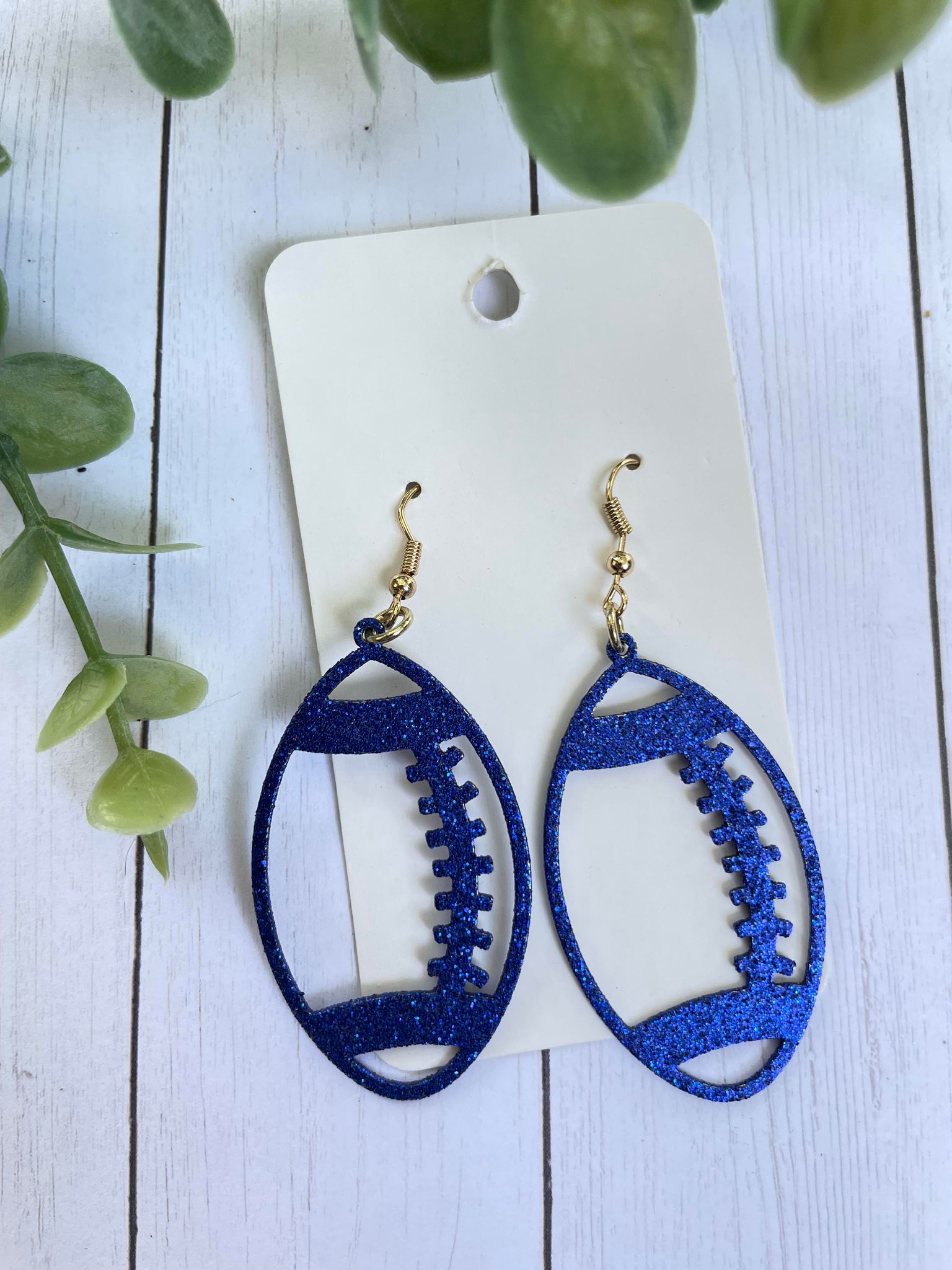 Blue Glitter Football Earrings