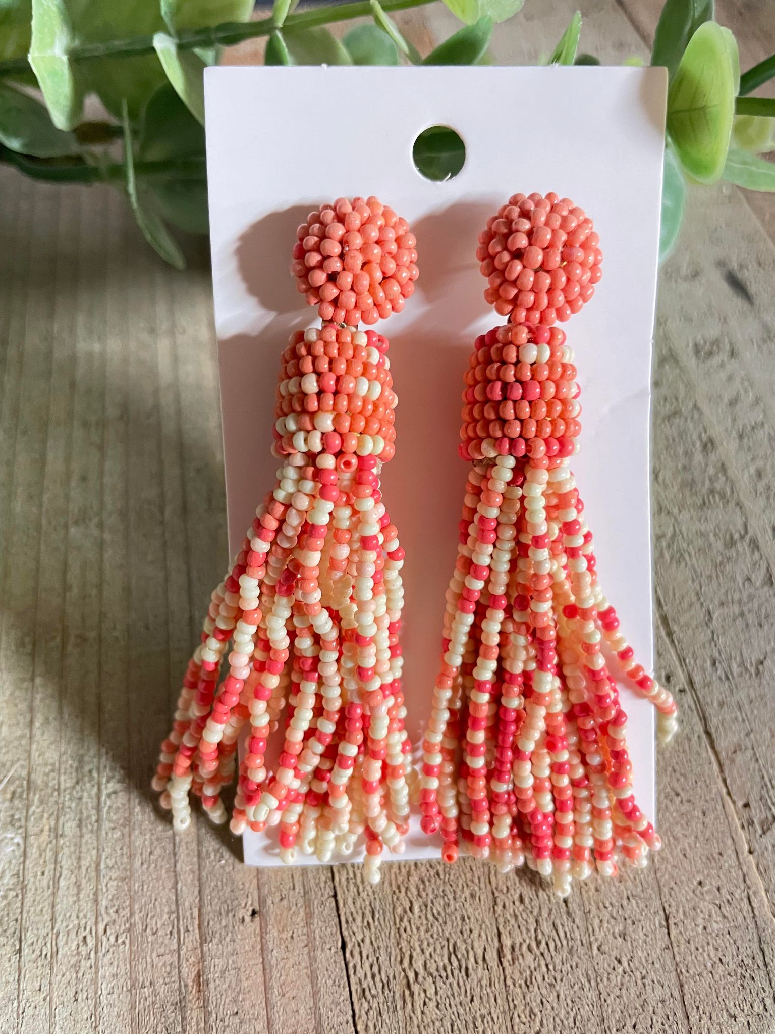 Coral + Off White beaded earrings