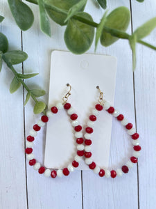 Red + White Teardrop Beaded Earrings