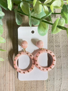 Baby Pink + Gold Round earrings