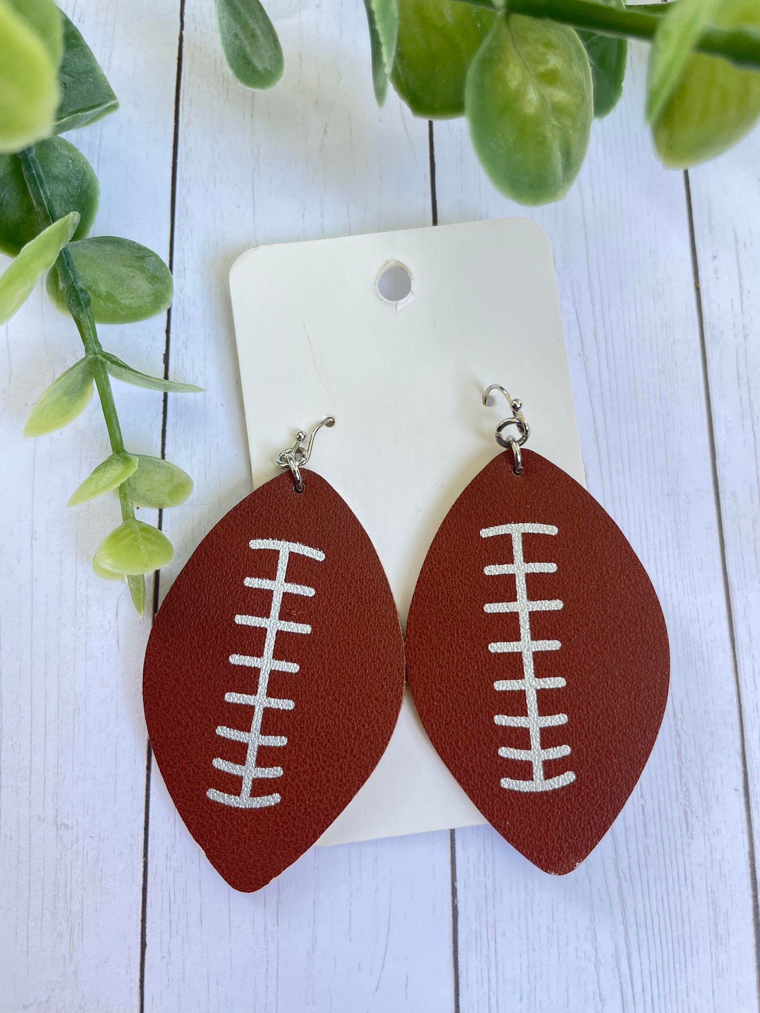 Leather Football Teardrop Earrings