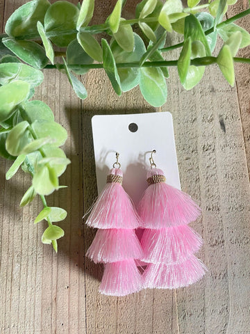 Triple Stack Light Pink fringe earrings