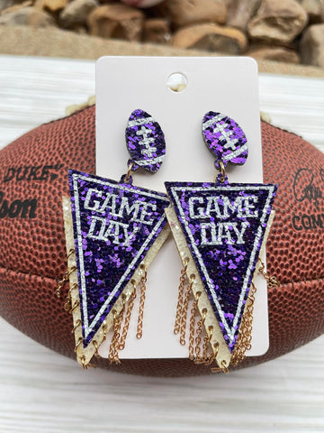 Purple & White Game Day Earrings