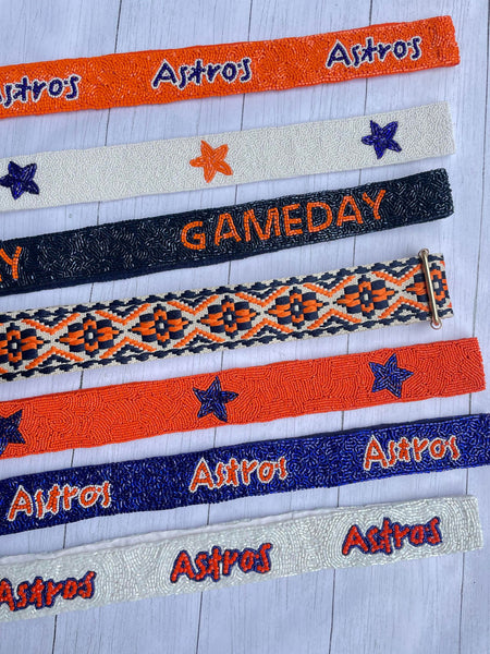 Navy & Orange beaded purse strap