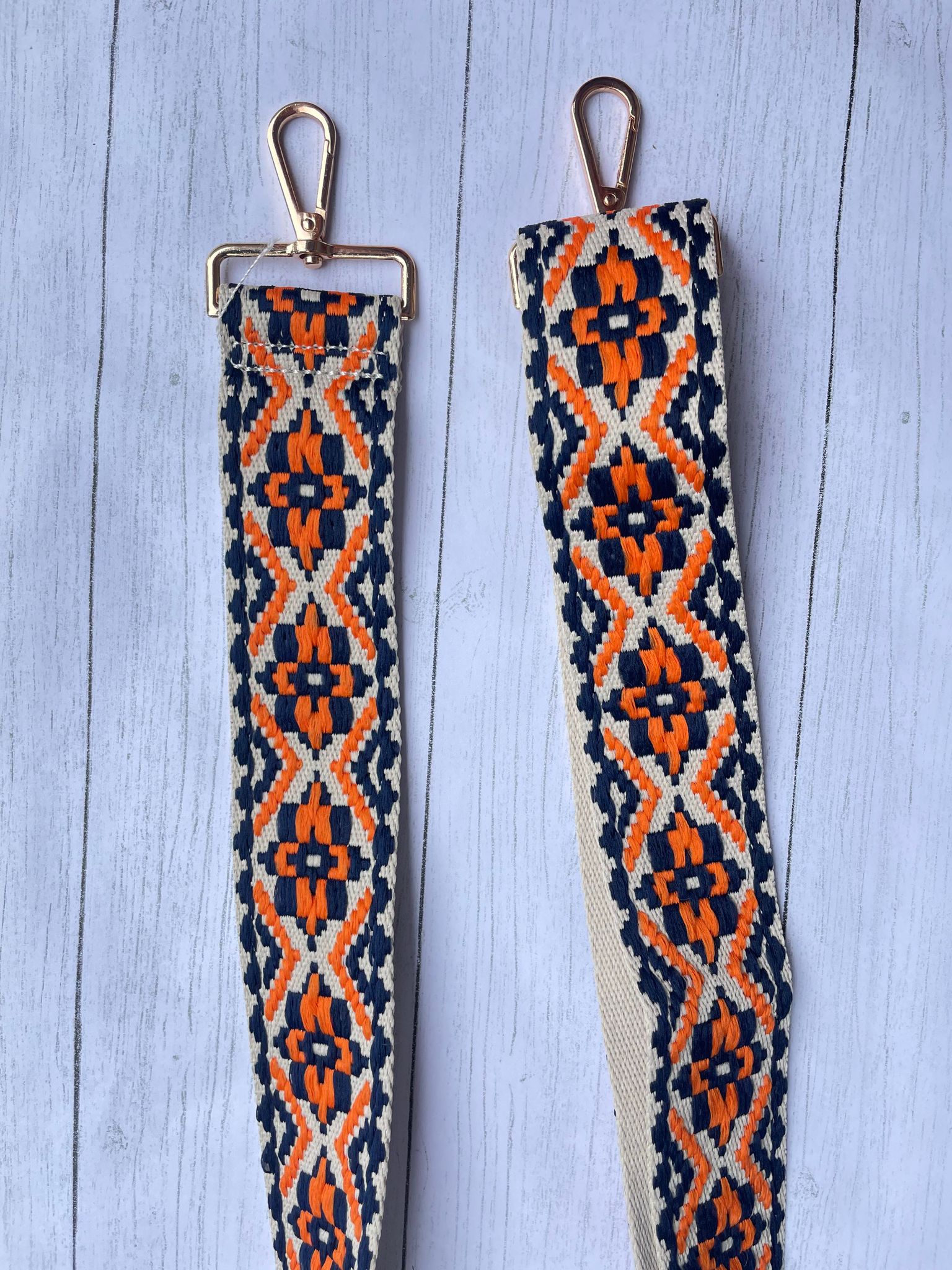 Navy, Orange, & Tan purse strap