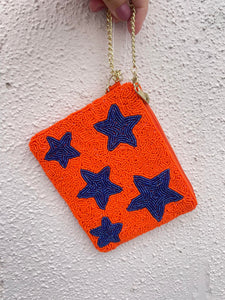 Beaded orange and navy stars coin purse