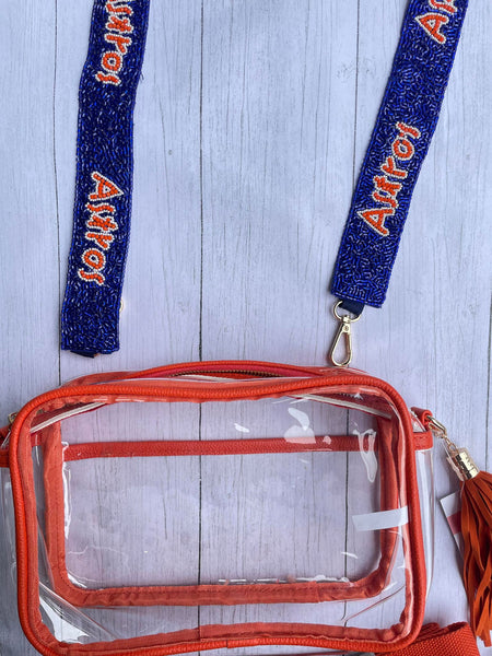 Navy & Orange beaded purse strap