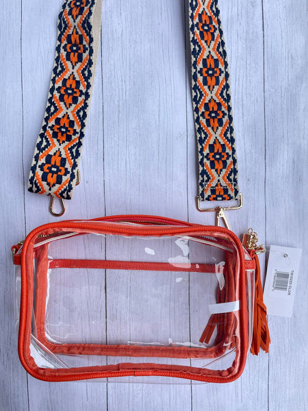 Navy, Orange, & Tan purse strap