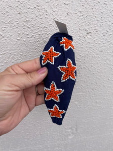 Beaded Navy & Orange stars headband