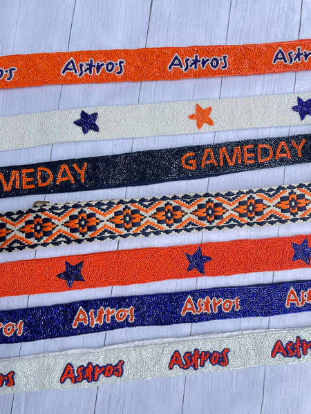 Game Days orange & navy beaded purse strap