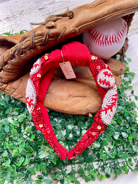 Red Sequin Baseball Headband