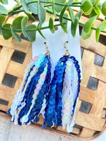 Blue & White Sequin Dangle Earrings
