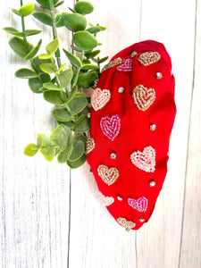 HEART SCATTER RED BEADED KNOTTED HEADBAND