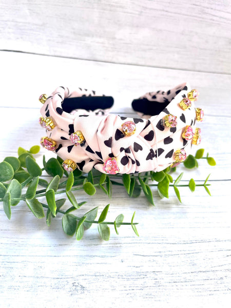 BLACK HEART SCATTER PINK BEADED KNOTTED HEADBAND