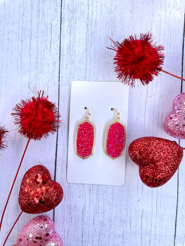 Pink Druzzy Valentine Earrings