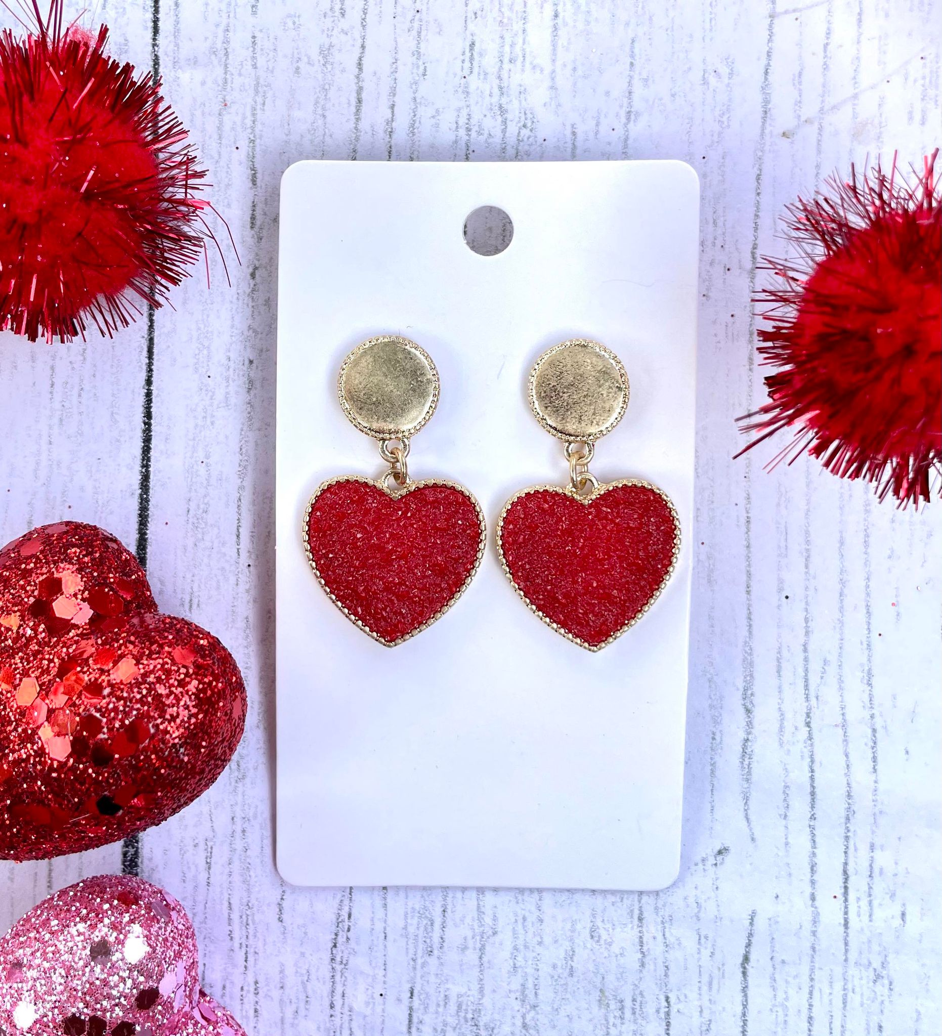Gold Druzy Heart Valentine Earrings