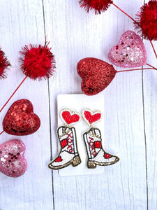 White Boot Scootin' XOXO Valentine Earrings