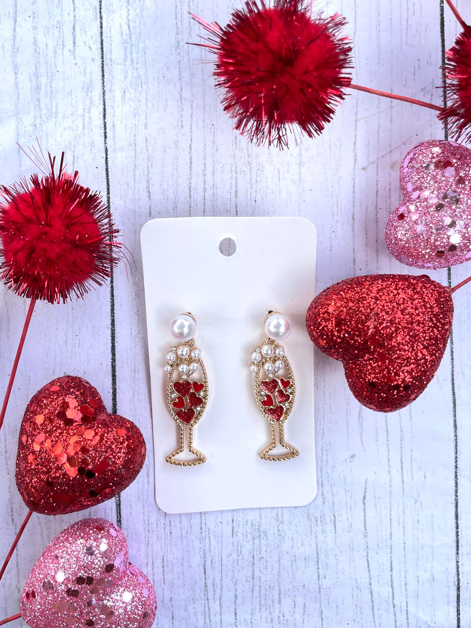 Bubbles of Love Champagne Valentine Earrings