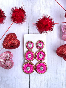 Hot Pink triple oval Valentine Earrings