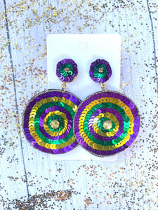 Mardi Gras Circle Sequin Earrings