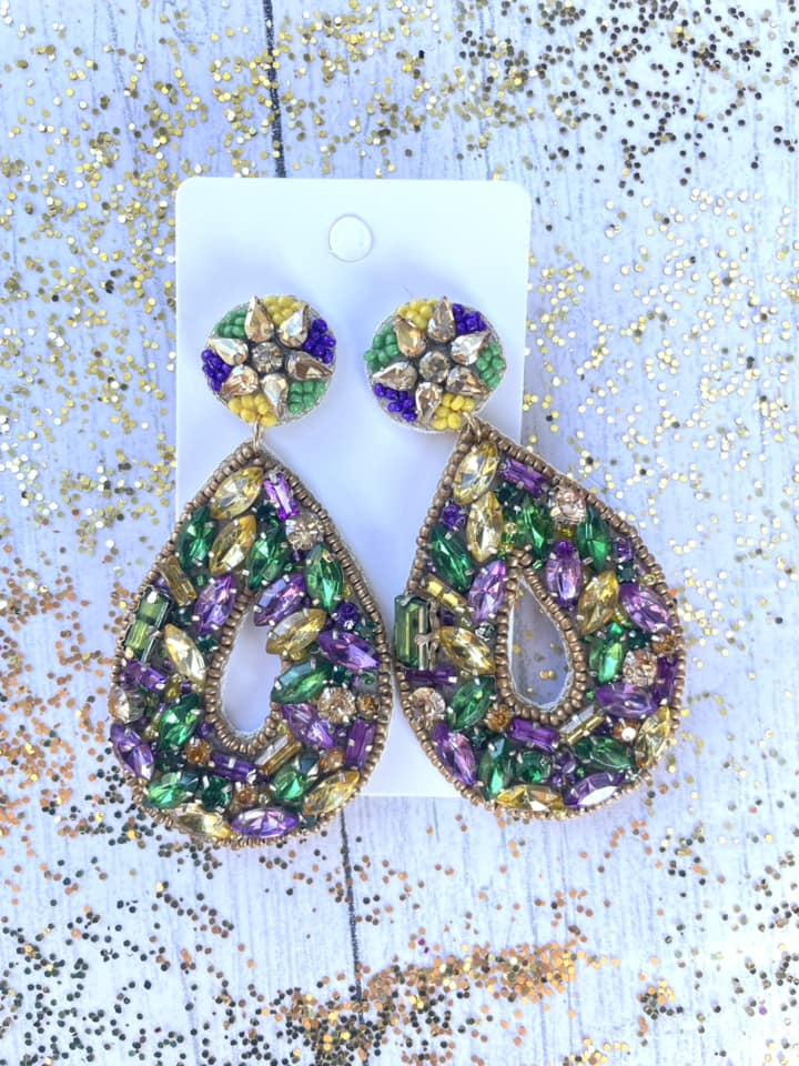 Teardrop King Cake Beaded Earrings