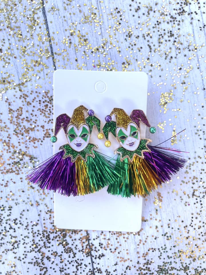 Mardi Gras Mask Fringe Earrings