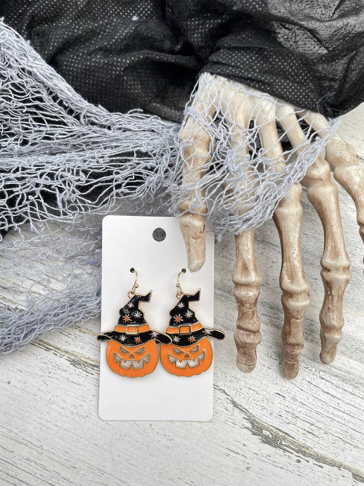 Jack o Lantern with Witches Hat earrings