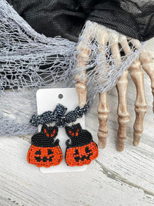 Beaded Pumpkin and Bat earrings