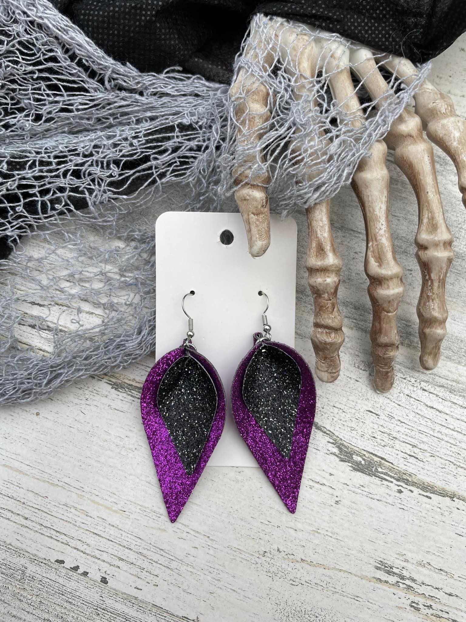 Purple & Black Glitter teardrop earrings