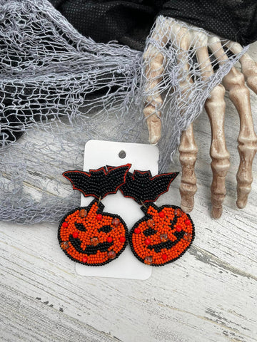 Beaded Pumpkin and Bat earrings