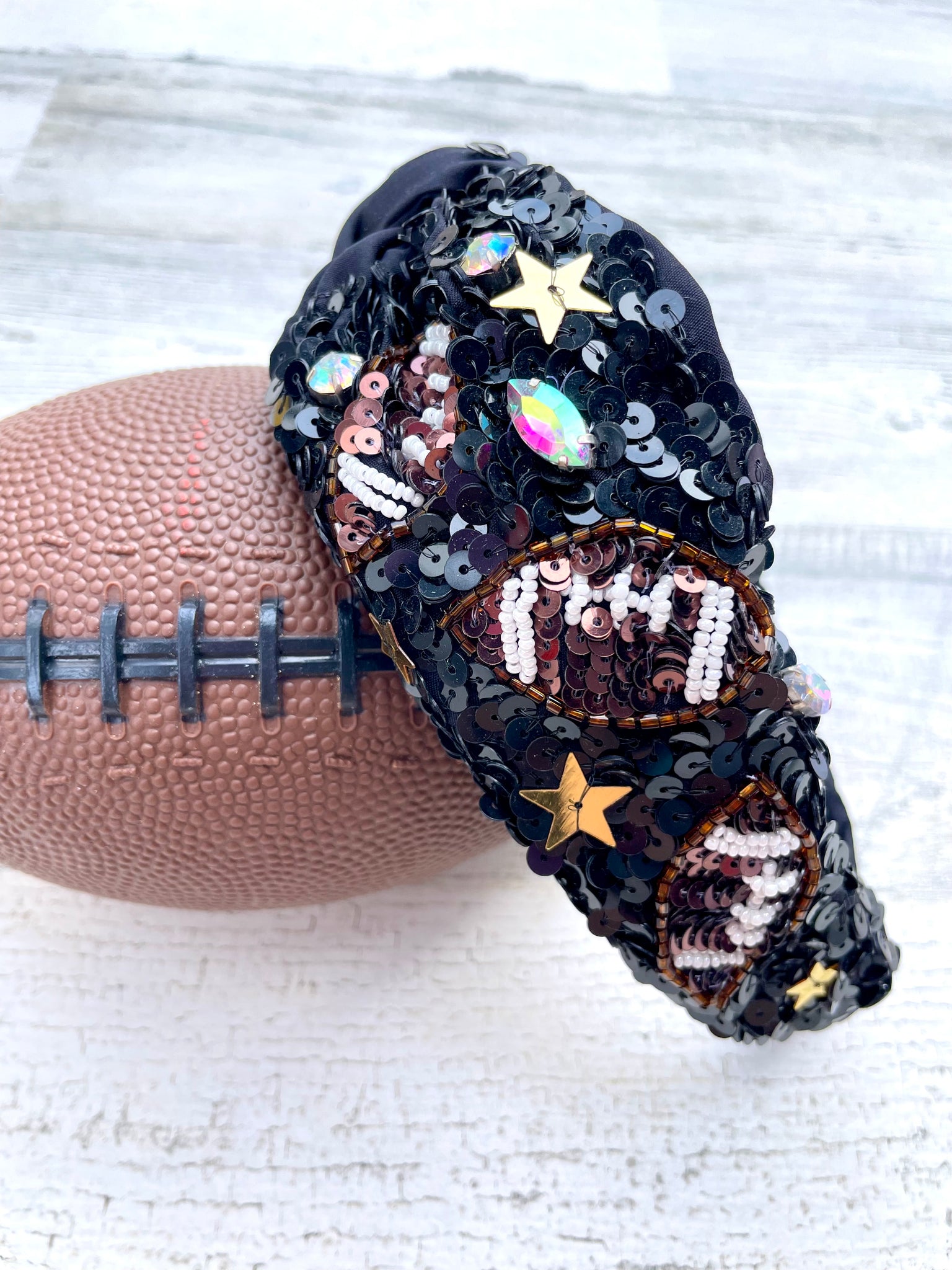 Black Sequin Football Headband