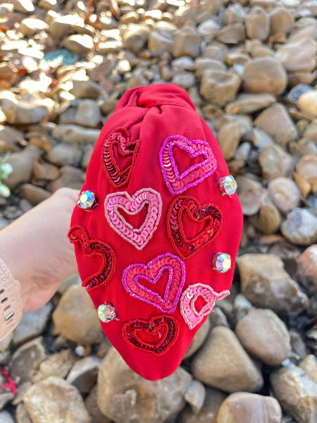 Red Mulit Hearts Headband